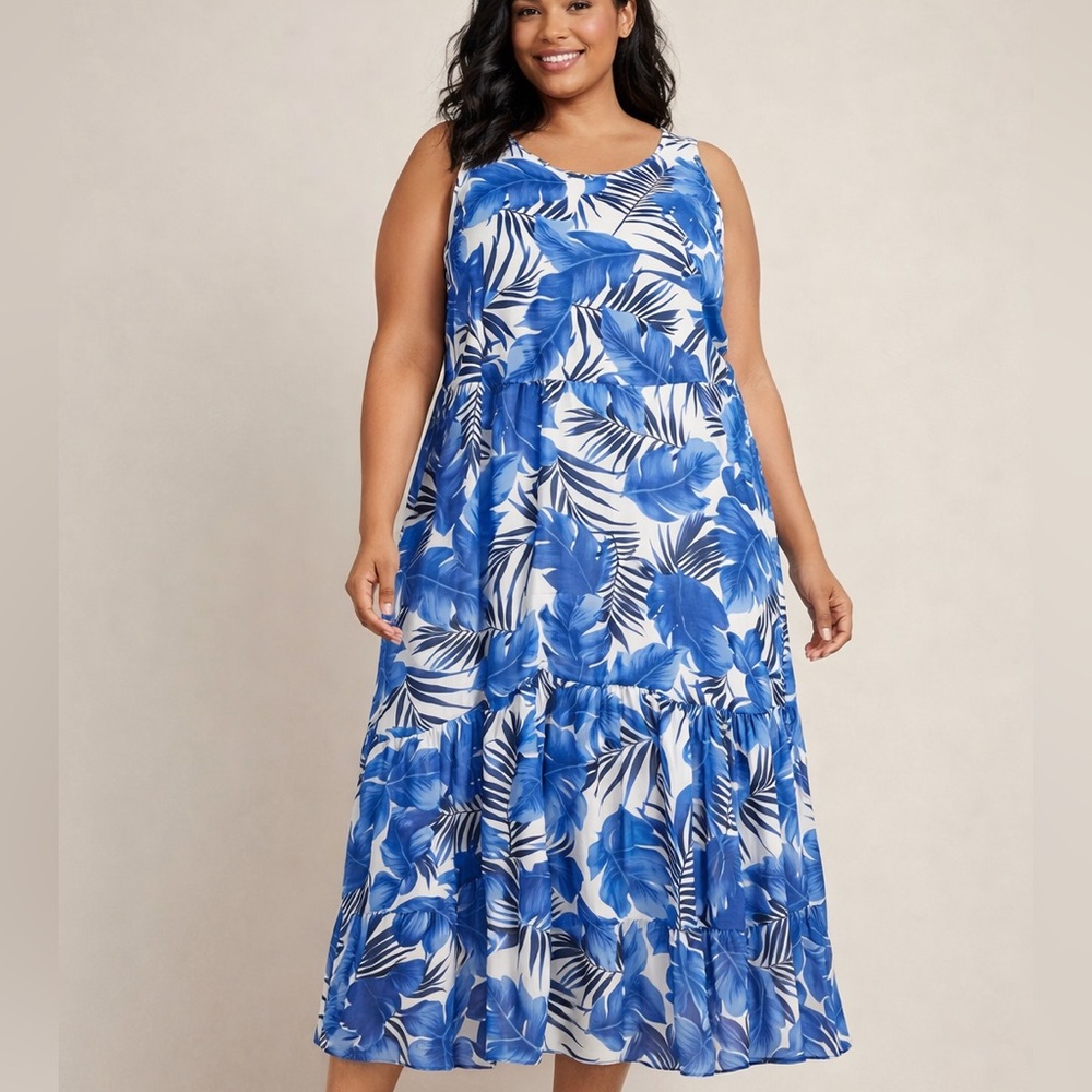 Lane Bryant Blue Floral Midi Dress - Size 18
